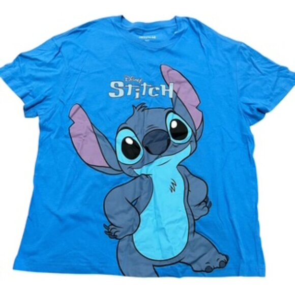 NEW Disney Stitch Front & Back Graphic Blue Short Sleeve T-shirt Women’s Size XL - Picture 1 of 14
